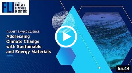 blue graphic titled, "Addressing Climate Change with Sustainable and Energy Materials"