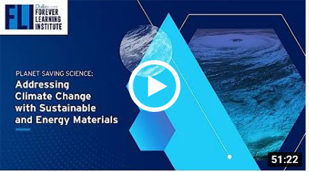 blue graphic titled, "Addressing Climate Change with Sustainable and Energy Materials"